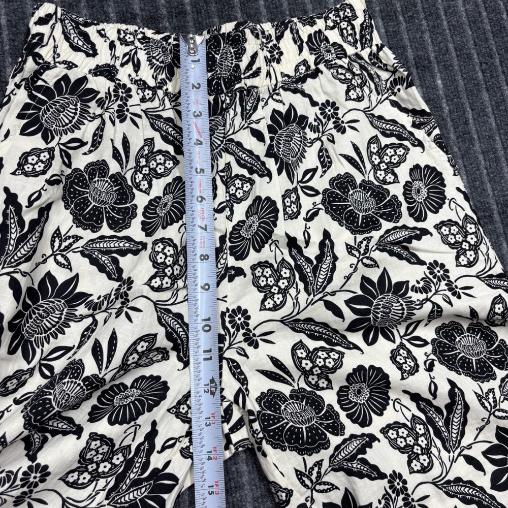Christian Siriano Womens Floral Linen Blend Wide Leg Pants Medium Black White - Picture 7 of 10
